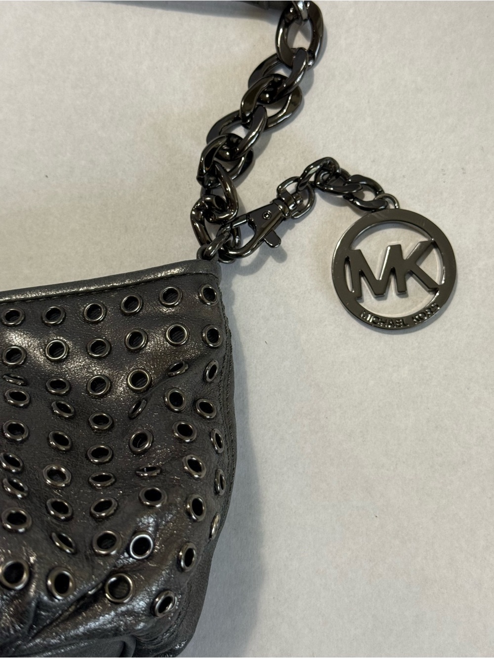 Michael Kors Small Black Leather Gunmetal Grommet-Embellished Crossbody Bag - Picture 10 of 11